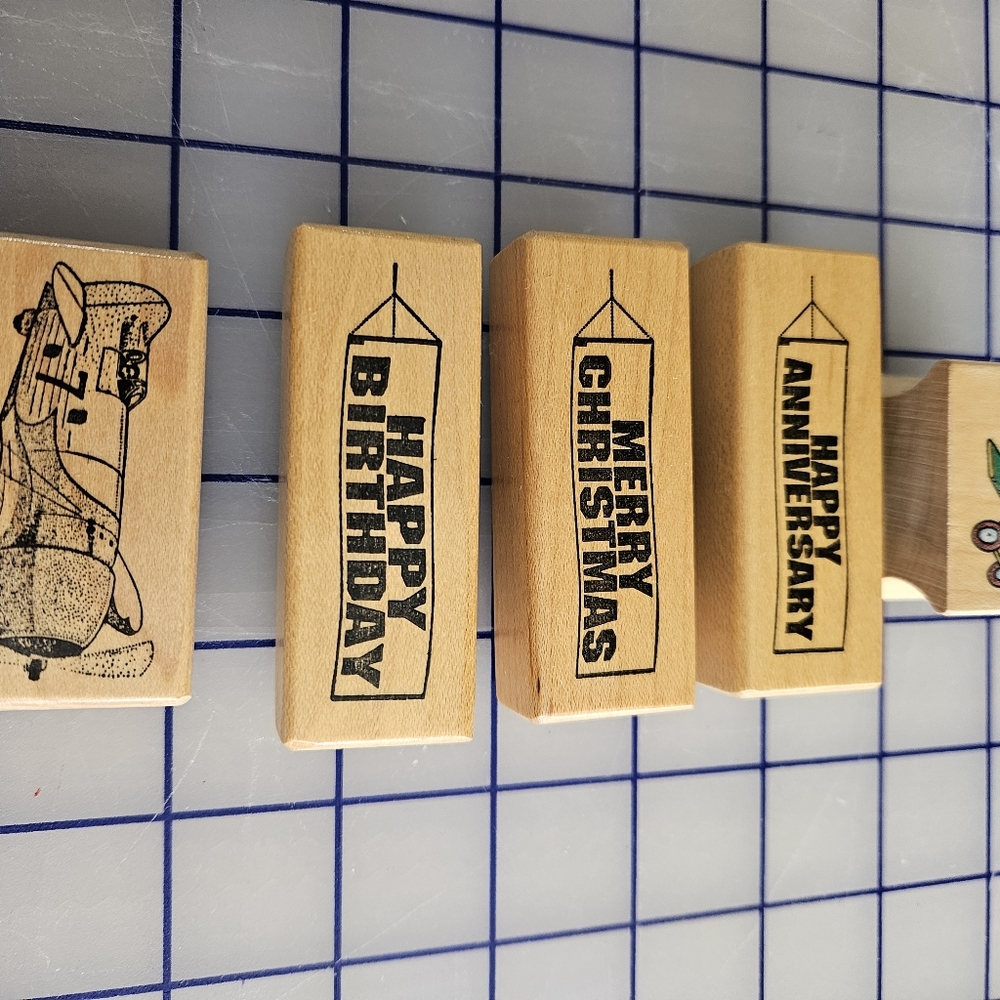 Wooden Airplane and banner stamps